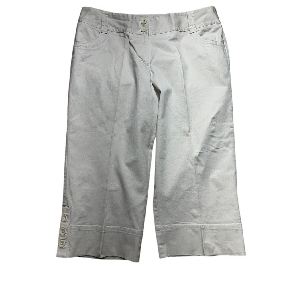 Rafaella Woman Khaki Tan Capri Pants Button Hem Cropped Trousers Size 18W